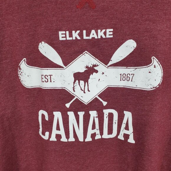 River Wear Elk Lake Canada Red Long Sleeved Hooded Shirt Size Large - Picture 8 of 9